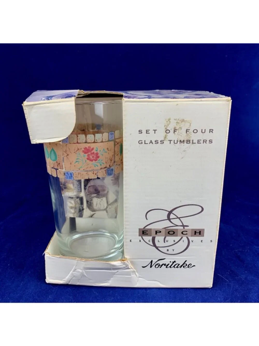 NEW Noritake Epoch WOODSWAY Floral 14 Oz Glass Tumbler Glasses Set Of 4 USA